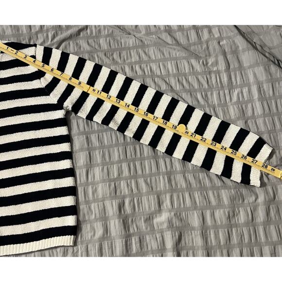 The Workshop Black White Striped Button Up Cardigan - Large - Picture 7 of 8